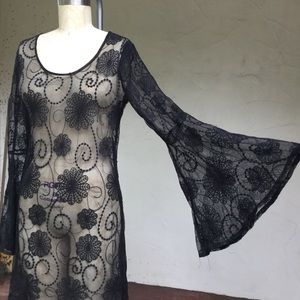 Black lace bell sleeve dress